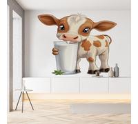 Sobhdga Papier Peint Vache Mignon Dessin Animé 350x256, Animaux de la Ferme Papier Peint Adhesif Mural, Film Autocollant Meuble Décoratif, Rouleau Autocollant pour Chambre Salon