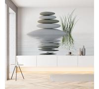 Sobhdga Papier Peint Zen Style Chinois Asiatique 350x256, Pierre Herbe Verte Papier Peint Adhesif Mural, Film Autocollant Meuble Décoratif, Rouleau Autocollant pour Chambre Salon