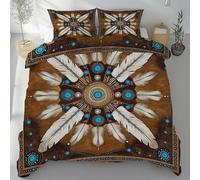 Sobhdga Parure de Lit Amérindien Indien Ethnique Réversible en Microfibre Douce, Housse de Couette Plume Bohême Traditionnel 140x190 avec Fermeture Éclair 2 Pièces avec 1 Taie d'oreiller