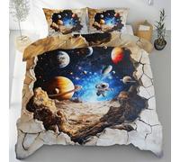Sobhdga Parure de Lit Astronaute Galaxy Univers Planète Réversible en Microfibre Douce, Housse de Couette Nuit Étoilée 140x190 avec Fermeture Éclair 2 Pièces avec 1 Taie d'oreiller