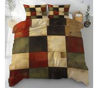 Sobhdga Parure de Lit Carré Patchwork Rustique, Housse de Couette Vintage Géométrique Réversible 220x240 2 Personnes Microfibre Douce avec Fermeture Éclair avec 2 Taies d'oreiller