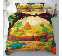 Sobhdga Parure de Lit Cartoon Dinosaure Animaux de la Jungle Réversible en Microfibre Douce, Housse de Couette Forêt Garçon Enfants 140x190 avec Fermeture Éclair 2 Pièces avec 1 Taie d'oreiller