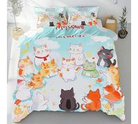 Sobhdga Parure de Lit Chat Mignon Animal De Compagnie Réversible en Microfibre Douce, Housse de Couette Motif Floral 140x190 avec Fermeture Éclair 2 Pièces avec 1 Taie d'oreiller