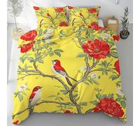 Sobhdga Parure de Lit Colibri Oiseaux, Housse de Couette Pivoine Motif Floral Réversible 220x240 2 Personnes Microfibre Douce avec Fermeture Éclair avec 2 Taies d'oreiller