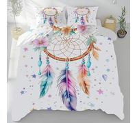 Sobhdga Parure de Lit Enfants Attrape Rêves Étoiles, Housse de Couette Fille Room Decor Réversible 220x240 2 Personnes Microfibre Douce avec Fermeture Éclair avec 2 Taies d'oreiller