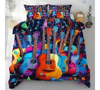 Sobhdga Parure de Lit Guitare Instrument de Musique, Housse de Couette Motif Musical Réversible 220x240 2 Personnes Microfibre Douce avec Fermeture Éclair avec 2 Taies d'oreiller