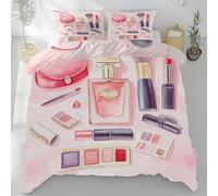 Sobhdga Parure de Lit Maquillage Mode Femme Parfum, Housse de Couette Rouge a Lèvres Réversible 220x240 2 Personnes Microfibre Douce avec Fermeture Éclair avec 2 Taies d'oreiller