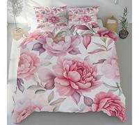 Sobhdga Parure de Lit Pivoine Motif Floral Fleurs Réversible en Microfibre Douce, Housse de Couette Style Chinois Esthétique 140x190 avec Fermeture Éclair 2 Pièces avec 1 Taie d'oreiller