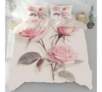 Sobhdga Parure de Lit Romantique Rose Fleurs, Housse de Couette Artistique Esthétique Réversible 220x240 2 Personnes Microfibre Douce avec Fermeture Éclair avec 2 Taies d'oreiller