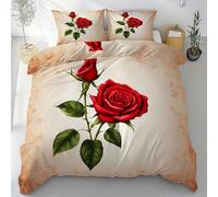 Sobhdga Parure de Lit Rose Fleurs Romantique, Housse de Couette Esthétique Artistique Réversible 220x240 2 Personnes Microfibre Douce avec Fermeture Éclair avec 2 Taies d'oreiller