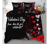 Sobhdga Parure de Lit Rose Rouge Saint Valentin, Housse de Couette Romantique Amour Cœur Rouge Réversible 220x240 2 Personnes Microfibre Douce avec Fermeture Éclair avec 2 Taies d'oreiller