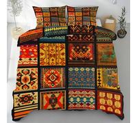 Sobhdga Parure de Lit Style Ethnique Tribal Africain Réversible en Microfibre Douce, Housse de Couette Vintage Patchwork Art 140x190 avec Fermeture Éclair 2 Pièces avec 1 Taie d'oreiller