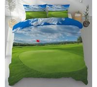 Sobhdga Parure de Lit Terrain de Golf Prairie Vert Microfibre, Ete Housse de Couette 200 x 220 Herbe Verte, avec Fermeture Éclair, 2 Taies d'oreiller 65x65cm, Adulte 2 Personnes