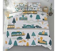 Sobhdga Parure de Lit Train Voiture de Dessin Animé, Housse de Couette Enfants Garçon Room Decor Réversible 220x240 2 Personnes Microfibre Douce avec Fermeture Éclair avec 2 Taies d'oreiller