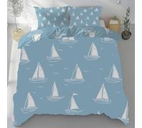 Sobhdga Parure de Lit Voilier Thème Nautique Côtier Aventure, Housse de Couette Thème de l'océan Réversible 220x240 2 Personnes Microfibre Douce avec Fermeture Éclair avec 2 Taies d'oreiller