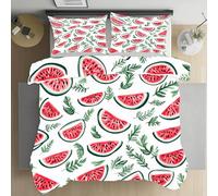 Sobhdga Pastèque Été Fruits Housse de Couette 140x200, Botanique Feuilles Parure de Lit Réversible 1 Personne en Microfibre Douce avec Fermeture Éclair avec 1 Taie d'oreiller