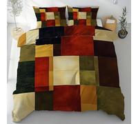 Sobhdga Patchwork Vintage Housse de Couette 200x200 Réversible, Géométrique Moderne Carré Parure de Lit en Microfibre Douce 2 Personnes avec Fermeture Éclair avec 2 Taies d'oreiller