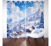 Sobhdga Paysage d'hiver Pin des Bois Rideau Thermique Isolant Anti Froid, Rideaux Montagne de Neige Opaque Occultant pour Chambre, Draperies Interieurs a Oeillets 140l X 260h, Lot de 2