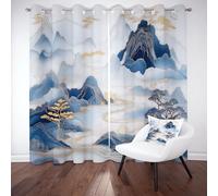 Sobhdga Paysage Naturel Montagne Aquarelle Rideau Thermique Isolant Anti Froid, Rideaux Style Chinois Opaque Occultant pour Chambre, Draperies Interieurs a Oeillets 140l X 260h, Lot de 2