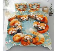 Sobhdga Raton Laveur Mignon Panda Roux Housse de Couette 200x200 Réversible, Marguerite Floral Botanique Parure de Lit en Microfibre Douce 2 Personnes avec Fermeture Éclair avec 2 Taies d'oreiller