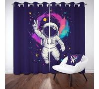 Sobhdga Rideau Dessin Animé Astronaute Rideau Occultant Thermique Isolant Anti Froid, Rideaux Ciel Étoilé Galaxie Univers Draperies Interieurs a Oeillets pour Chambre, 140l X 240h, Lot de 2
