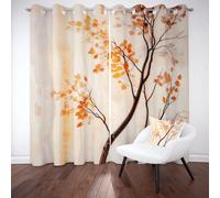 Sobhdga Rideau Occultant Arbre Feuille d'Érable, Rideaux Thermique Isolant Anti Froid, Rideau Feuilles Orange Dégradé Automne, Draperies Interieurs a Oeillets pour Chambre 140x240, Lot de 2