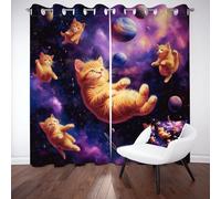 Sobhdga Rideau Occultant Chat Univers Fantaisie, Rideaux Thermique Isolant Anti Froid, Rideau Planète Galaxy Espace, Draperies Interieurs a Oeillets pour Chambre 140x240, Lot de 2