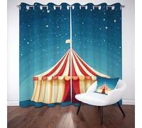 Sobhdga Rideau Occultant Cirque Tente Rayures, Rideaux Thermique Isolant Anti Froid, Rideau Circus Ciel Étoilé, Draperies Interieurs a Oeillets pour Chambre 140x240, Lot de 2