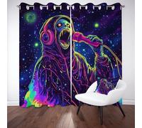 Sobhdga Rideau Occultant Crâne Skull Musical Cyberpunk Néon, Rideaux Thermique Isolant Anti Froid, Rideau Casque Ciel Étoilé, Draperies Interieurs a Oeillets pour Chambre 140x240, Lot de 2