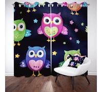 Sobhdga Rideau Occultant Hibou de Dessin Animé Mignon, Rideaux Thermique Isolant Anti Froid, Rideau Ciel Étoilé, Draperies Interieurs a Oeillets pour Chambre 140x240, Lot de 2