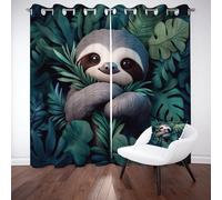 Sobhdga Rideau Occultant Paresseux de Dessin Animé, Rideaux Thermique Isolant Anti Froid, Rideau Jungle Feuilles Vertes, Draperies Interieurs a Oeillets pour Chambre 140x240, Lot de 2