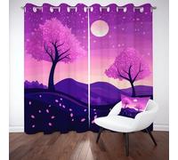 Sobhdga Rideau Occultant Paysage Naturel Romantique, Rideaux Thermique Isolant Anti Froid, Rideau Montagne Arbre Ciel Étoilé, Draperies Interieurs a Oeillets pour Chambre 140x240, Lot de 2