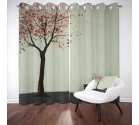Sobhdga Rideau Paysage Naturel Arbre Fille Rideau Occultant Thermique Isolant Anti Froid, Rideaux Art Déco Draperies Interieurs a Oeillets pour Chambre, 140l X 240h, Lot de 2