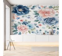 Sobhdga Rose Hortensia Floral Aquarelle Papier Peint Adhesif Mural, Fleurs Plantes Papier Adhesif pour Meuble, Revêtement Mural Décoratif Impermeable, Pour Cuisine Salle de Bains, 100x100