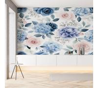 Sobhdga Rose Hortensia Floral Botanique Papier Peint Adhesif Mural, Fleurs Plantes Papier Adhesif pour Meuble, Revêtement Mural Décoratif Impermeable, Pour Cuisine Salle de Bains, 430x300