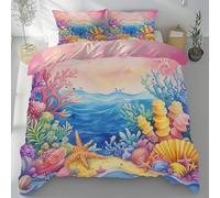 Sobhdga Thème de l'océan Vagues Marine Parure de Lit 90x190 Enfant Ete, Housse de Couette Corail Étoile de Mer, Réversible en Microfibre, avec Fermeture Éclair et 1 Taie d'oreiller 65x65 cm