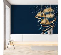 Sobhdga Thème de Noël Cloches Dorées Papier Peint Adhesif Mural, Boules de Noël Papier Adhesif pour Meuble, Revêtement Mural Décoratif Impermeable, Pour Cuisine Salle de Bains, 100x100