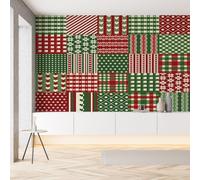 Sobhdga Thème de Noël Vertes Rouge Papier Peint Adhesif Mural, Géométrique Plaid Patchwork Papier Adhesif pour Meuble, Revêtement Mural Décoratif Impermeable, Pour Cuisine Salle de Bains, 100x100