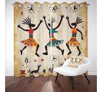 Sobhdga Tribal Africain Style Ethnique Rideau Occultant 2 Pièces a Oeillets, Rideaux Exotique Original, Thermique Isolant Anti Froid, Rideaux Opaque Intérieurs pour Chambre, 140l X 180h