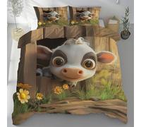 Sobhdga Vache de Dessin Animé Housse de Couette 140x200, Animaux de la Ferme Parure de Lit Réversible 1 Personne en Microfibre Douce avec Fermeture Éclair avec 1 Taie d'oreiller