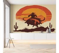 Sobhdga Wild West Amérindien Ethnique Papier Peint Adhesif Mural, Sud Ouest Indien Cactus Papier Adhesif pour Meuble, Revêtement Mural Décoratif Impermeable, Pour Cuisine Salle de Bains, 100x100