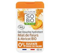 SO'BIO ETIC Gel Douche Hydratant Miel de Fleurs & Abricot Bio 450 ml - Format Pratique avec Bouchon Flip-Top - Sans Sulfate, Sans Huile de Palme - Fabriqué en France - Lot de 3