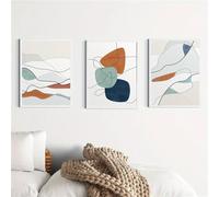 SOBMQ Affiche sur Toile Art Linéaire Abstrait Vagues Décoration Murale Tableau Bleu Rouille pour Chambre Salon Couloir Cuisine Bureau-50 * 60cm*3PCS (sans cadre)