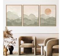SOBMQ Affiches Bohèmes Green Mountain Style Moderne du Milieu du Siècle Paysage Abstrait Art Mural sur Toile Décoration de Salon-40 * 60cm*3PCS (sans cadre)