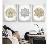 SOBMQ Art Mural,Tableau Abstrait Bohème Doré Mandala Floral sur Toile Affiche et Impression Moderne Pour la Décoration du Salon et de la Cuisine-40 * 60cm*3pcs (impression non encadrée)
