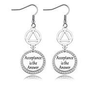 Sobriety Gift AA NA Recovery Earrings Acceptance is The Answer Jewelry New Beginnings Gift AA NA Warrior Recovery Gift, Métal, Acier inoxydable.