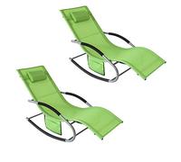 SoBuy 2xOGS28-GR Lot de 2 Bain de Soleil Chaise Longue Fauteuil à Bascule avec Appui-tête et Pochette latérale et Repose-Pieds Transat de Jardin Rocking Chair Confortable