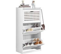 SoBuy Armoire à chaussures Armoire à chaussures 3 feuilles Boîte à chaussures couloir Boîte à chaussures avec 2 crochets - Blanc, 55x30x112cm