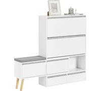 SoBuy armoire à chaussures, armoire de rangement pour chaussures, étagère à chaussures, tiroir à chaussures en bois avec 1 chariot banc à chaussures, boîte à chaussures avec 2 abattants, 2 portes