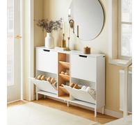 SoBuy Armoire à chaussures Basculeur à chaussures avec 4 abattants Étagère à chaussures étroite Rangement à chaussures Commode à chaussures Rangement à chaussures Blanc LHT env. 126x85x19cm FSR183-WN